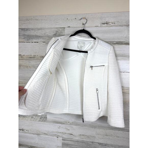 JOIE Women’s Small Jenika White Textured Cotton Blend Woven Zip-Up Blazer Jacket - Picture 4 of 9